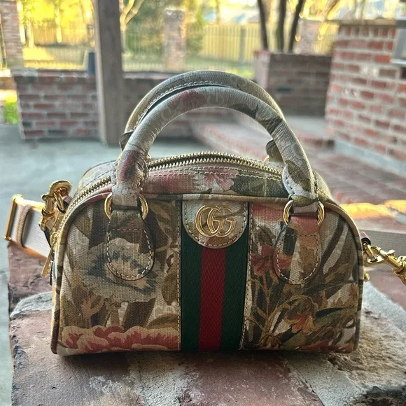 Like new Gucci GG Supreme Ophidia Water Flora bowler Mini - Picture 1 of 6